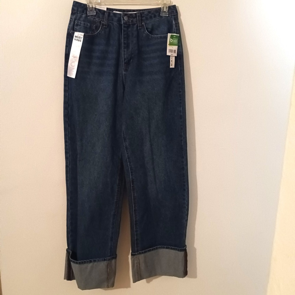 Tinseltown Jeans Women's 5/27 29x32 Dark Wash High Waist Wide Leg Cuffed NWT NEW